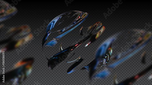 Colorful Glass Fragments with Blue and Orange Gradient Reflections