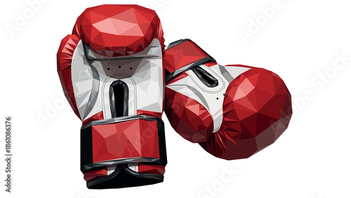 Low poly boxing gloves with red and white geometric design