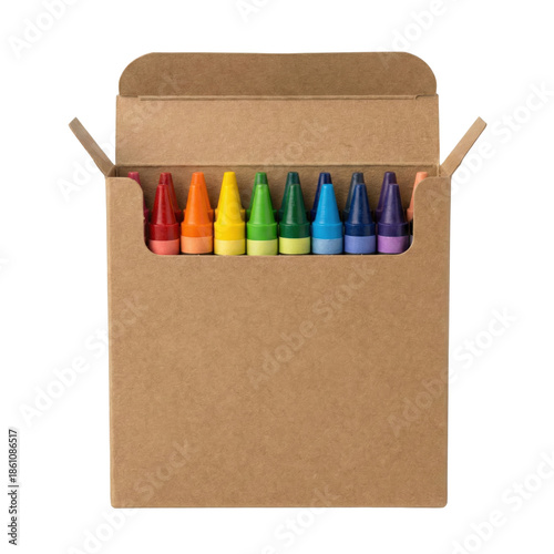 Εκτύπωση καμβά Open cardboard box of colorful wax crayons for kids