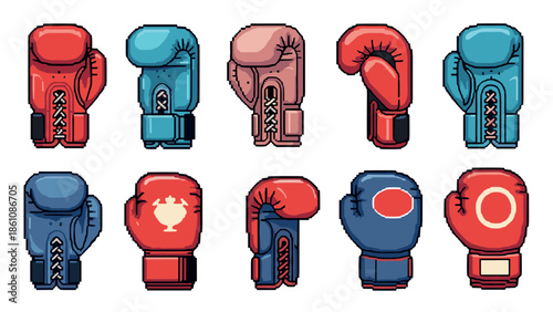 Retro pixel art boxing gloves collection: unique designs and vibrant colors