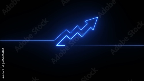 Blue glowing upward arrow with stepped and faint horizontal line on dark Generate title without using the word 