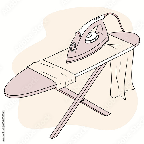 Ironing board with iron