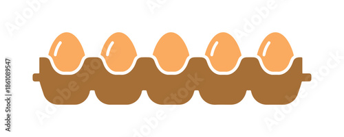 In a white setting, eggs are displayed within a container that showcases a flat material design.