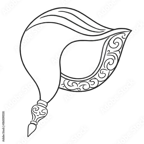 A stylized pen nib poised elegantly with flowing lines and ornate details in a vector illustration