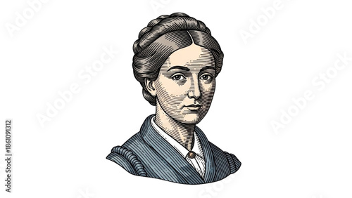 Illustration of a woman with a serious expression wearing formal attire