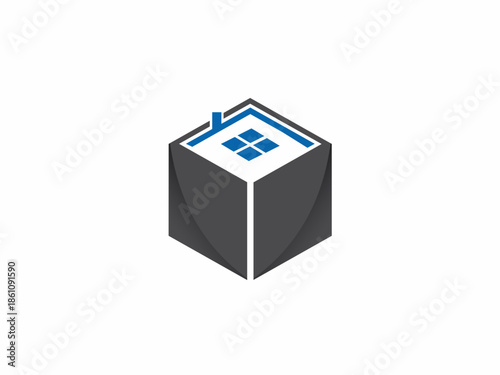 Modern House in a Box Logo Design for Real Estate or Moving Company.