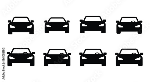 Eight car outlines displayed in a grid pattern showcasing vehicle designs as a silhouette