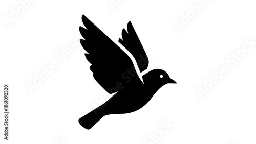 Minimalist Black Flying Bird Silhouette Icon Vector isolated on white