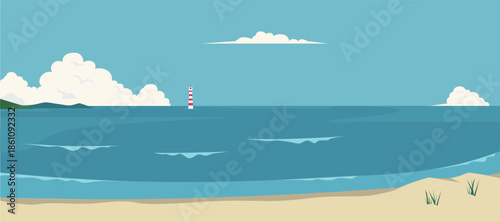 Blue ocean scenic, sand beach, landscape summer sea vector