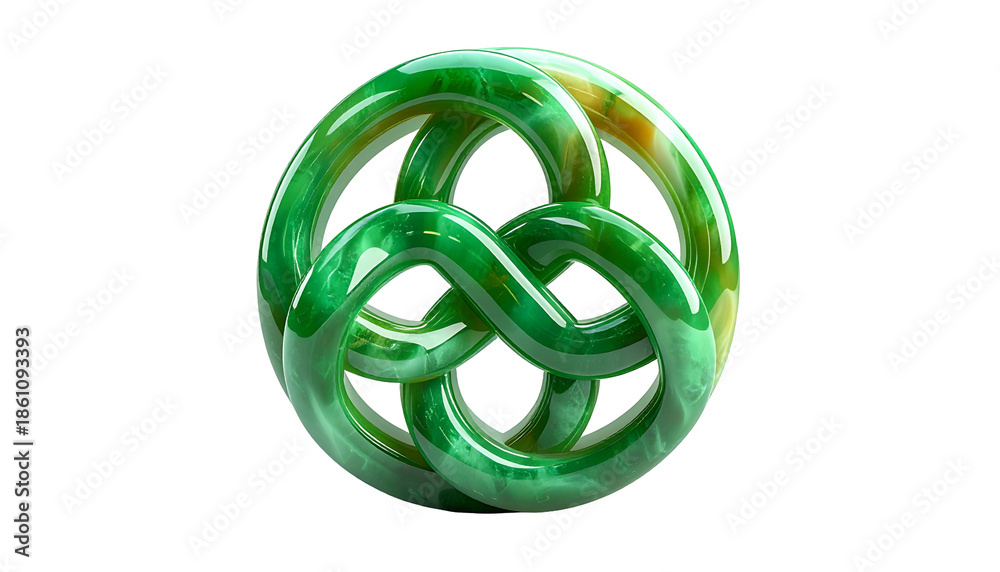 Fototapeta premium A swirling, interconnected green glass knot against a solid black background