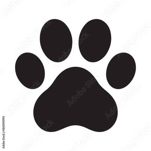 A simple black silhouette of a pet s paw print clearly showing the pads and claws