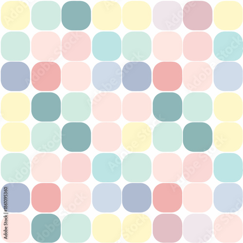 Seamless Pattern of Pastel Rounded Squares on White Background. Vector Illustrations. EPS Editable
