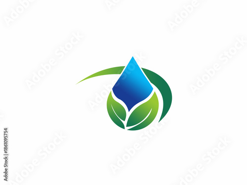 Natural water drop and leaf icon, ecology and environment conservation concept.
