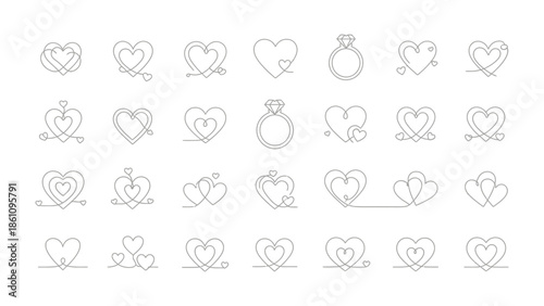 Elegant Heart & Ring Collection: A delicate array of minimalist heart and ring line drawings, each a unique expression of love and commitment.