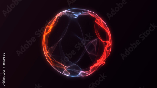Abstract red and orange energy sphere with smooth glowing plasma flow on dark background, futuristic light orb with calm motion, sci fi digital power concept and cinematic depth