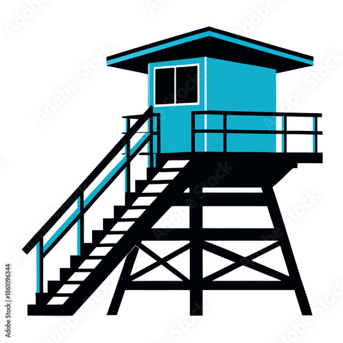 lifeguard tower with steps and railing bold silhouette. 
