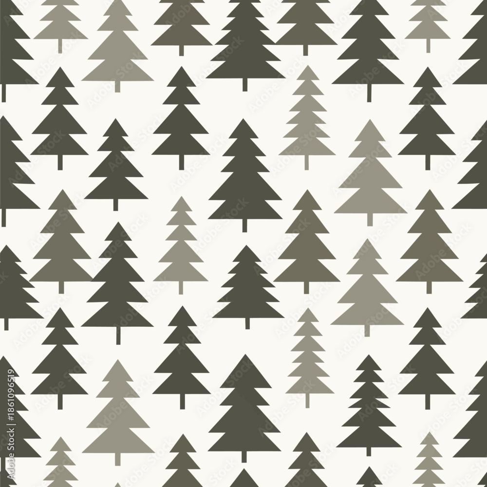 Obraz premium Seamless Pattern of Stylized Christmas Trees in Various Shades of Green and Gray. Vector Illustrations. EPS Editable