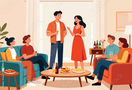 Diverse friends enjoy drinks and snacks during a casual indoor gathering