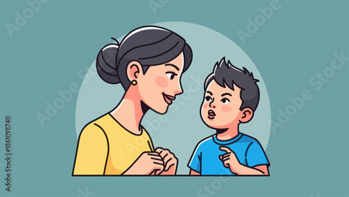 Mother and son share a focused conversation, fostering family communication.