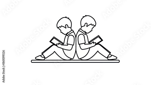 Two boys sitting back to back and reading books