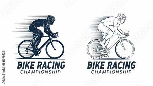 Cyclist racing pose graphic emblem logo.