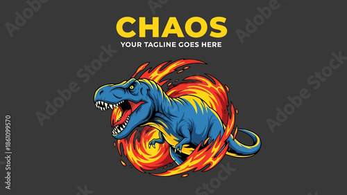 Flaming blue dragon with fiery mane in motion.