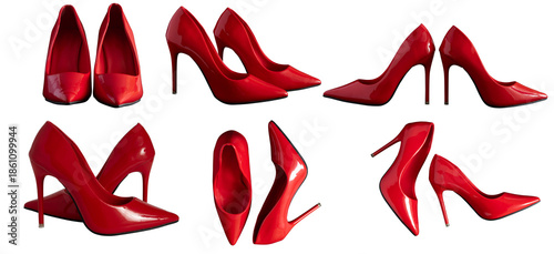 Canvastavla vibrant red high heels, elegant women's shoes captured from various perspectives, ideal for fashion, luxury, and style content