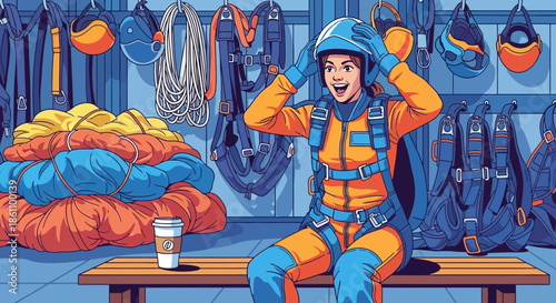 Astronaut in Orange Space Suit Sitting.