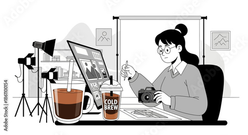 Female Photographer Editing Photos on Computer.