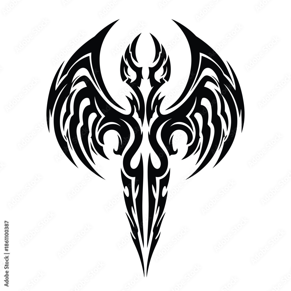 Fototapeta premium Tribal tattoo design with wings and flame elements