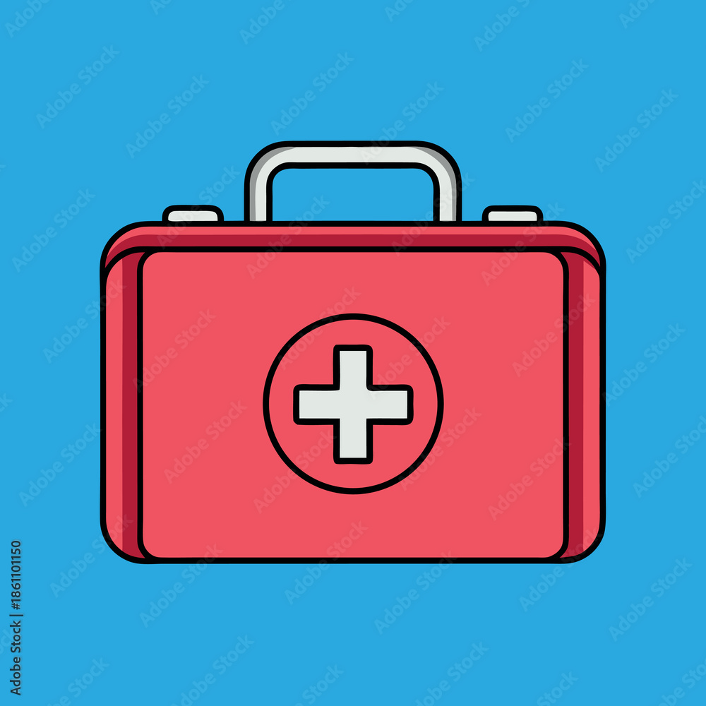 Obraz premium Red first aid kit white cross symbol medical 