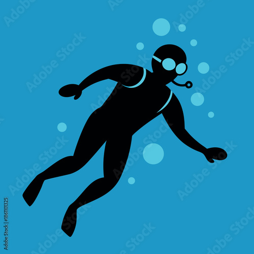 Scuba diver underwater with bubbles rising 