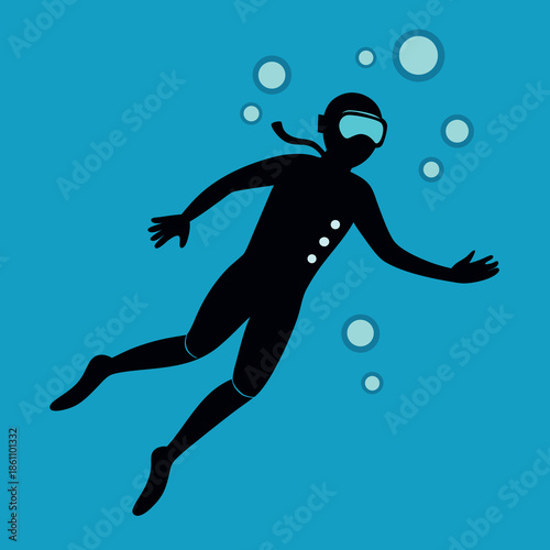 Scuba diver underwater with bubbles rising 