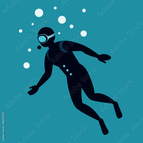 Scuba diver underwater with bubbles rising 
