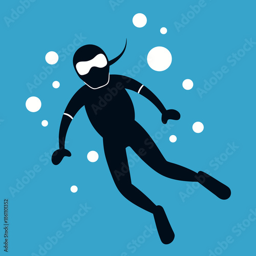 Scuba diver underwater with bubbles rising 