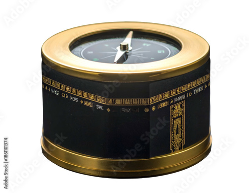 Decorative black and gold compass resembling a holy cube