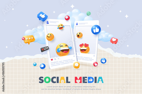3d social media emoji marketing concept illustration