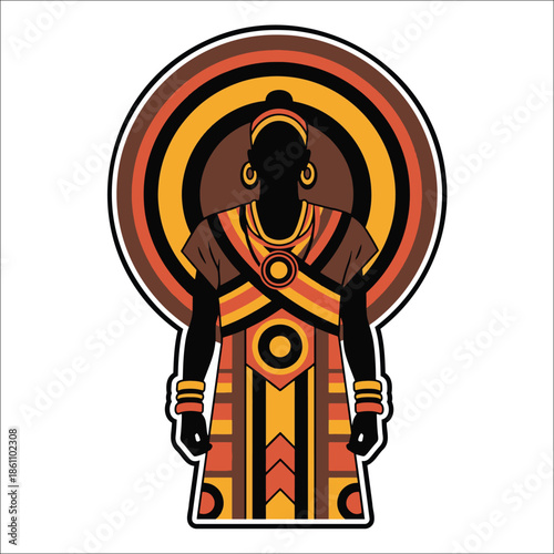 Title: Silhouette of a person with a colorful circular background in red, yellow, orange, and