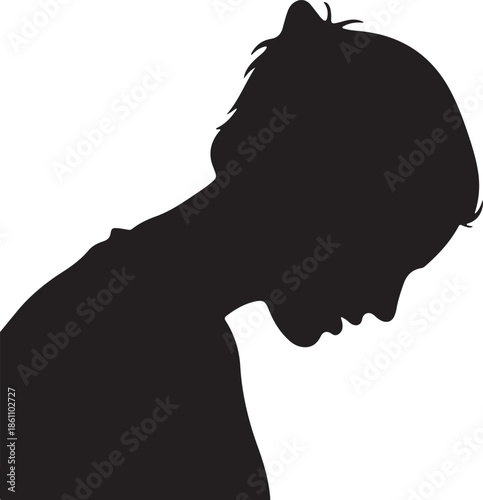 Profile silhouette of a sad or thoughtful woman looking down.