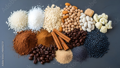 Wallpaper Mural Variety of nutritious food ingredients for healthy eating and cooking Torontodigital.ca