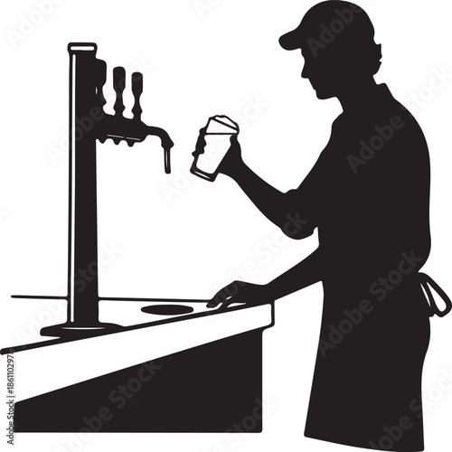 Bartender Pouring Draft Beer Silhouette Illustration from Tap Tower