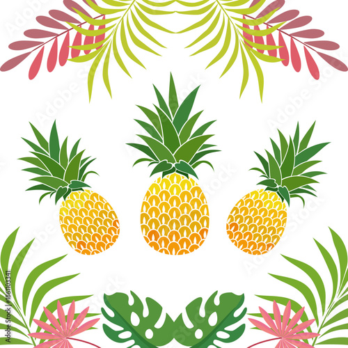 pineapple fruit illustration, summer fresh fruit theme	