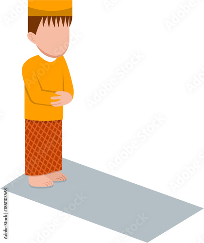 Muslim Man Praying On Prayer Mat