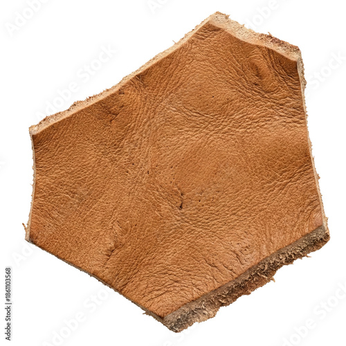Foto Natural brown textured leather scrap fragment isolated