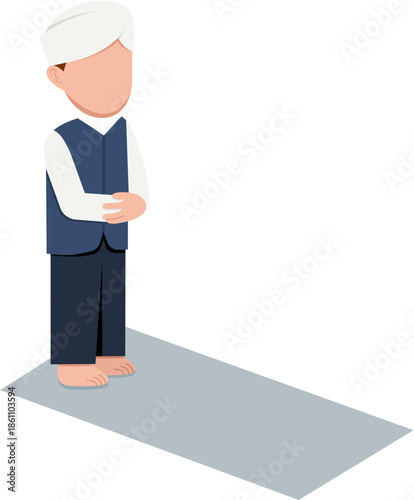 Muslim Man Praying On Prayer Mat