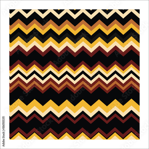Title: A zigzag pattern in earthy tones of brown, black, and beige with a repeating chevron