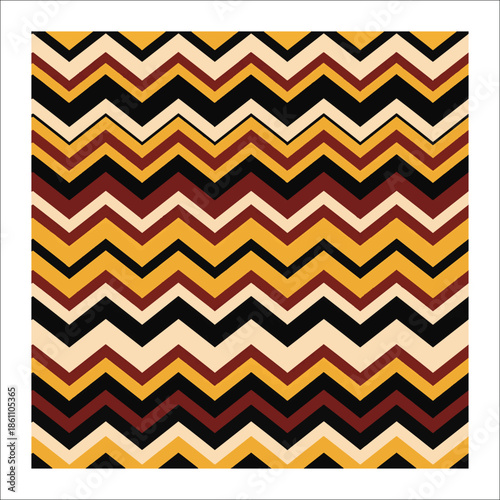 Title: A zigzag pattern in earthy tones of brown, black, and beige with a repeating chevron