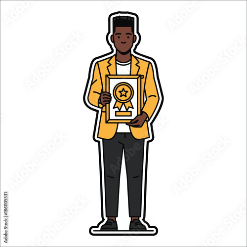 Title: Person holding an with a star and ribbon on a white background (60) black