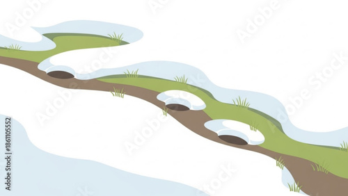 Winding golf course fairway with bunkers on green grass landscape illustration