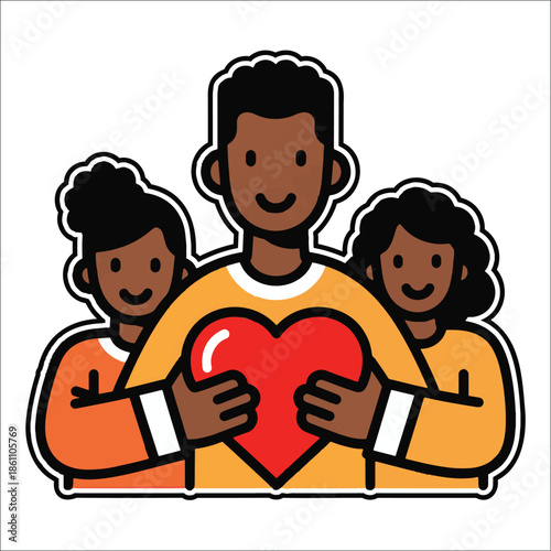 Title: A family of three with a heart in the middle and two children on either side